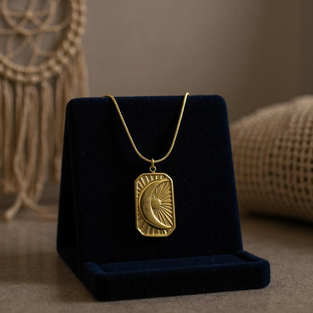 Celestial Glow Crescent Pendant – Anti-Tarnish Necklace