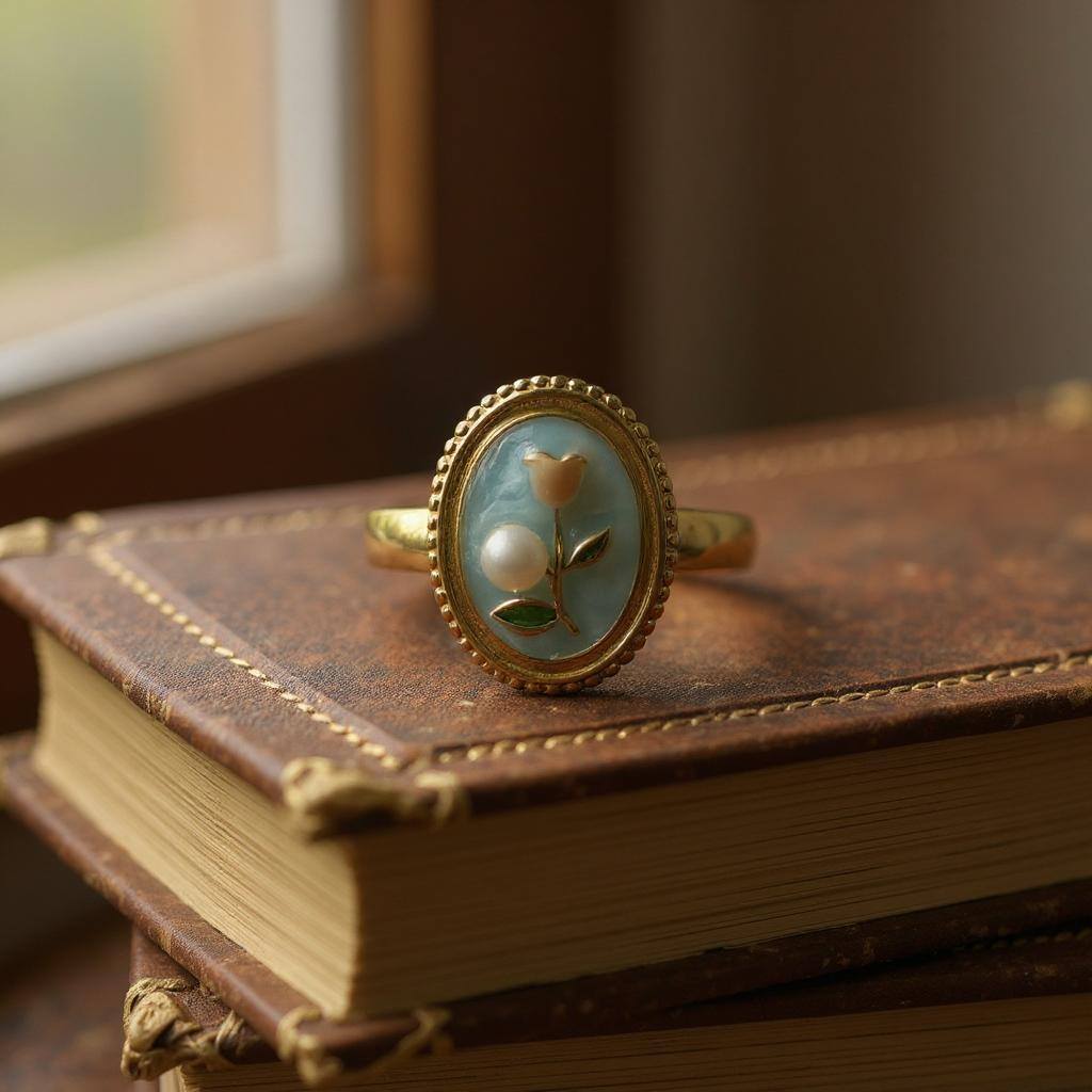 Vintage Bloom Oval Ring – Sky Blue