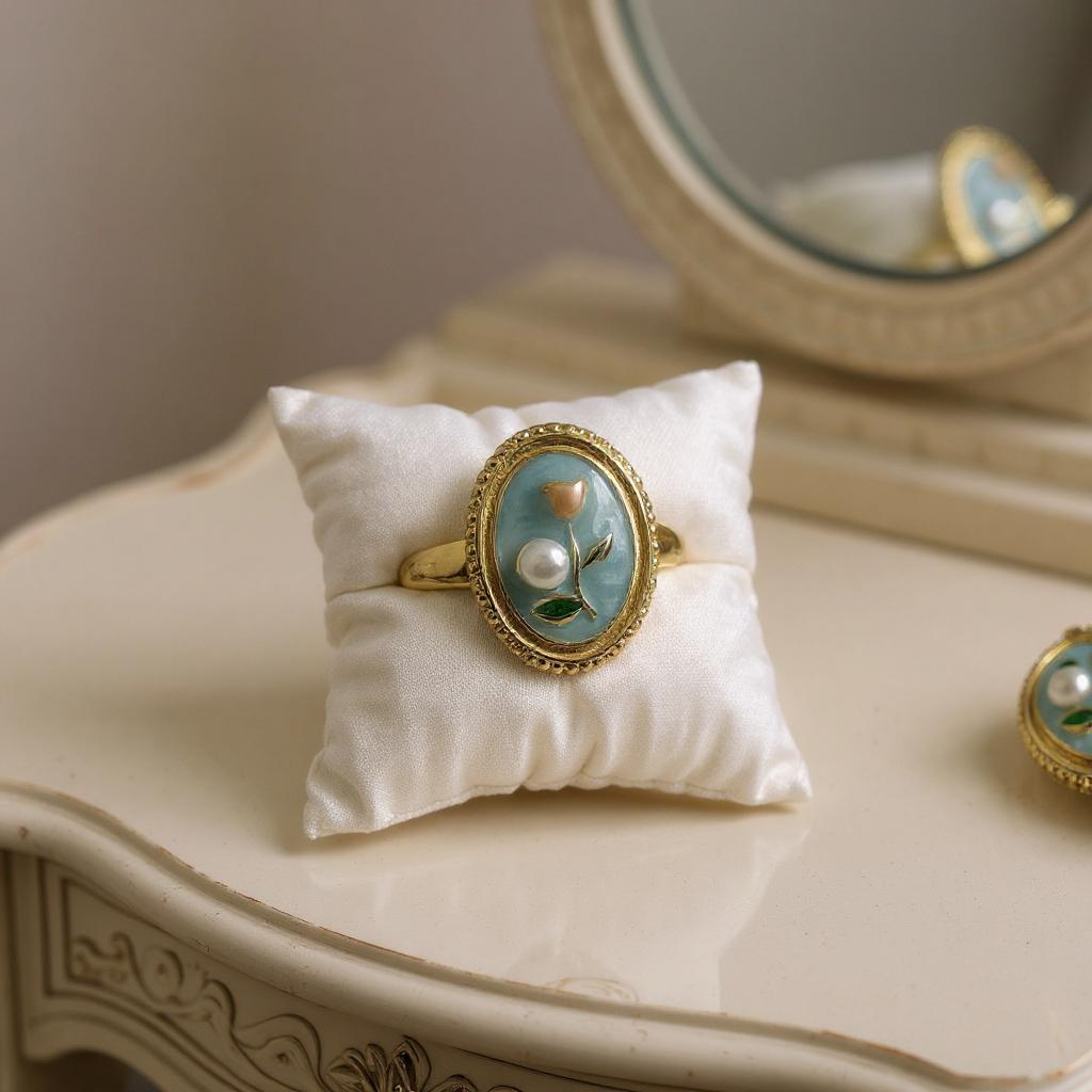 Vintage Bloom Oval Ring – Sky Blue