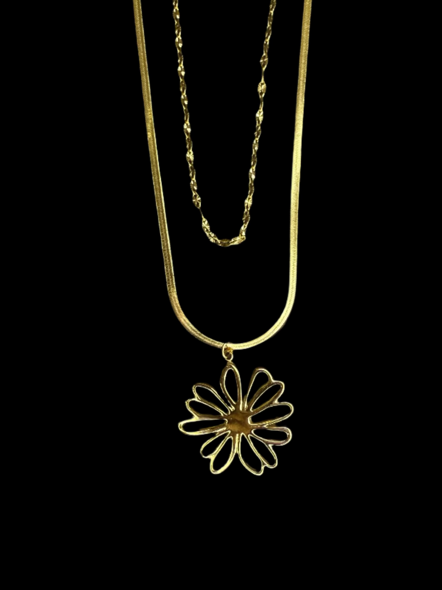 Golden Bloom Duo Necklace – Anti-Tarnish Floral Harmony Set