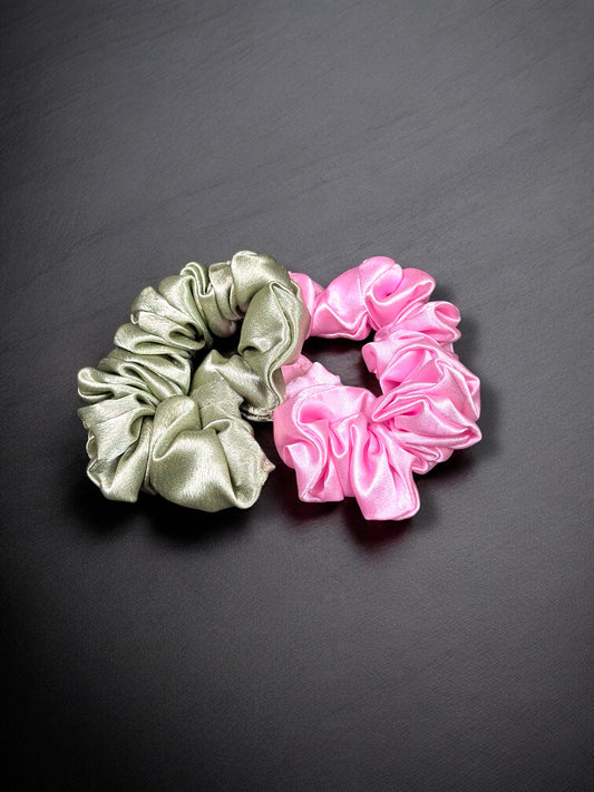 Blush & Sage Silk Scrunchies ( Pair )