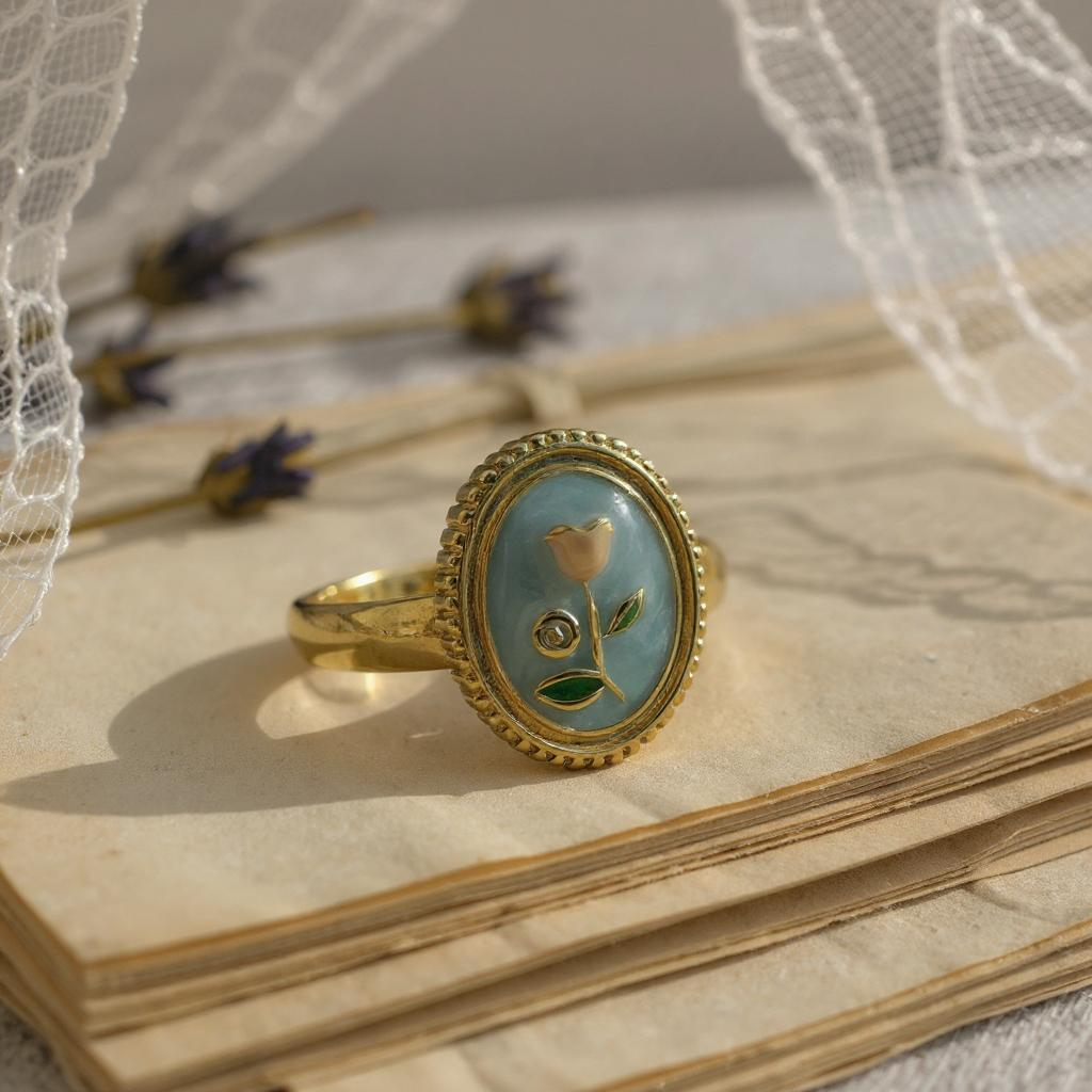Vintage Bloom Oval Ring – Sky Blue