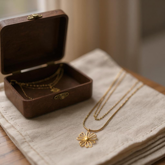 Golden Bloom Duo Necklace – Anti-Tarnish Floral Harmony Set