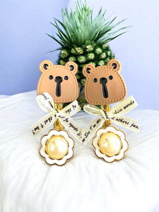 Teddy Bloom Bow Hair Clips
