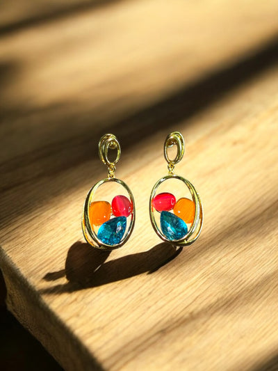 Golden Drop Earrings with Colour Pop Stones