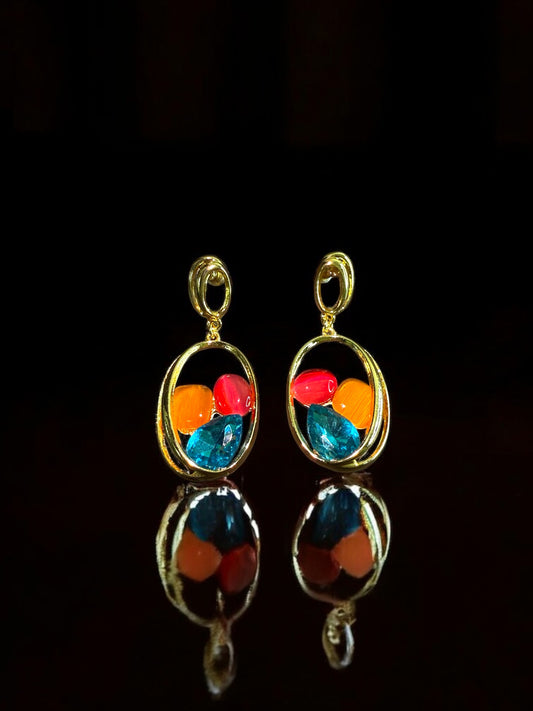 Golden Drop Earrings with Colour Pop Stones