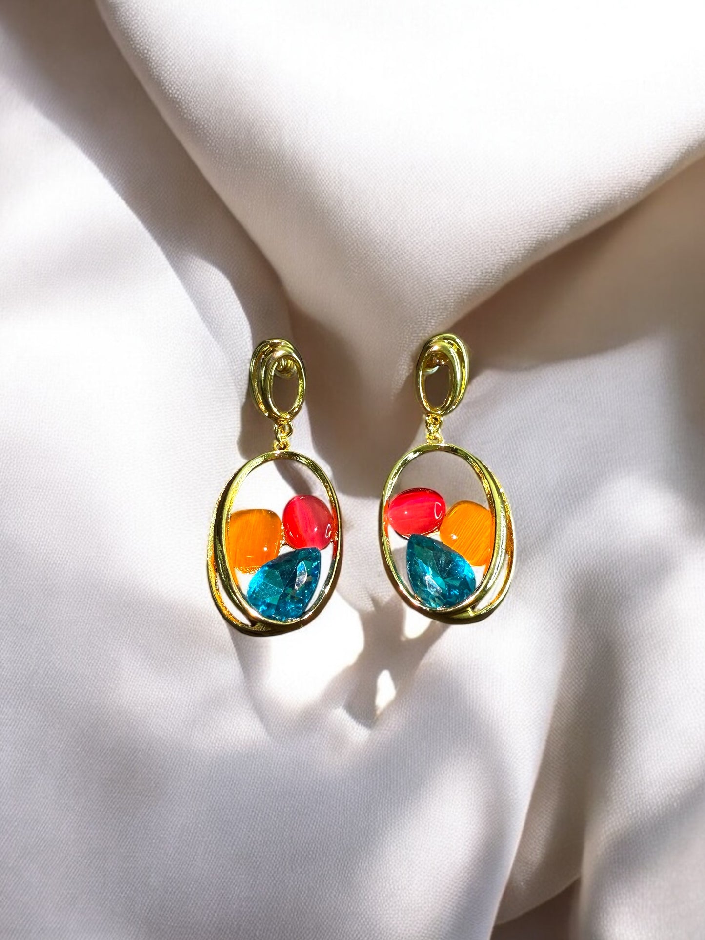 Golden Drop Earrings with Colour Pop Stones