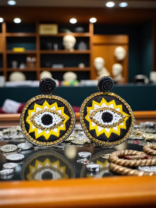 Evil Eye Embroidered Statement Earrings